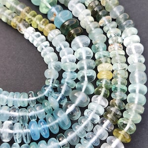 Natural Moss Aquamarine Smooth Rondelle Beads | Aquamarine Beads | Aquamarine Plain Beads | Wholesale Beads For Jewelry Making l