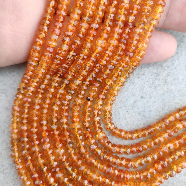 AAA+ Natural Spessartite Garnet Faceted Rondelle Beads | Mandarin Spessartite Garnet Wholesale Beads  Supplier For Jewelry Making |