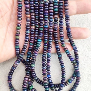 16&quot;Natural Black Ethiopian Opal Smooth Rondelle Beads | Opal Beads | Black Opal Rondelle Beads | Wholesale Beads For Jewelry Making Supplier