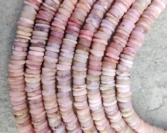 100% Natural Pink Opal Smooth Heishi Tyre Beads | 16 " Pink Opal Plain Tyre Beads | Wheel/Washer Shape Wholesale Opal Beads For Jewelry |