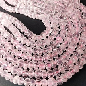 AAA Rose Quartz Melon Shape Beads | Rose Quartz Carved Melon Beads | Beautiful Pink Melon | Hand Carved Rondelle  Beads For Jewelry Making |