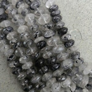 Natural Black Rutile Quartz Faceted Rondelle Shape Beads 10" Strand Size 9-9.5mm 9.5-10mm Wholesale Gemstone Beads For Jewelry Making image 5