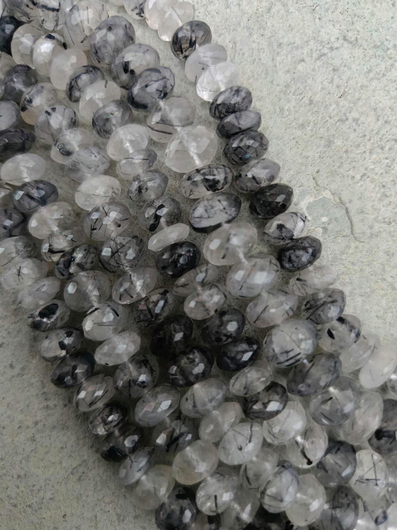 Natural Black Rutile Quartz Faceted Rondelle Shape Beads 10" Strand Size 9-9.5mm 9.5-10mm Wholesale Gemstone Beads For Jewelry Making image 5