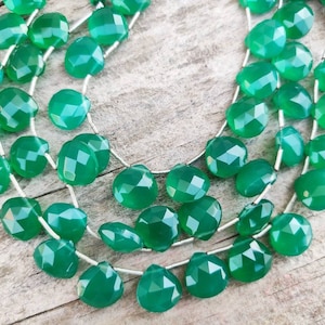 AAA Green Onyx Faceted Heart Shape Briolette | Onyx Heart Beads | Green Onyx Side Drill Cut Beads | Wholesale Onyx Beads For Jewelry |