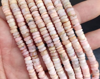100% Natural Pink Opal Smooth Heishi Tyre Beads | 16 " Pink Opal Plain Tyre Beads | Wheel /Washer Shape Wholesale Opal Beads For Jewelry |