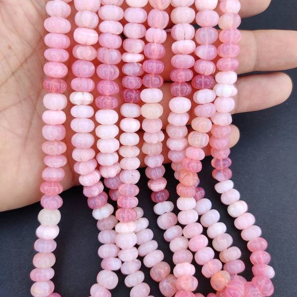 8" AAA Pink Opal Carved Melon Shape Beads | Watermelon Carving Beads | Pink Shaded Melon Shape Beads | Wholesale Gemstone Carved  Beads |