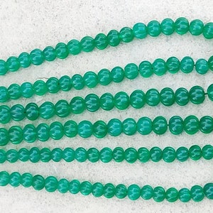 AAA+ Natural Green Onyx Carved Melon Beads | Green Onyx Carving Beads | Melon Shape Beads | Wholesale Beads For Jewelry Making Necklace |