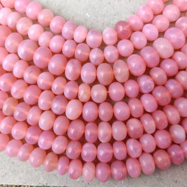 Perles lisses en forme de rondelles d'opale péruvienne rose AAA | Rondelle de perles unies opale rose 16 pouces | Opale rose clair en gros perles pour bijoux |