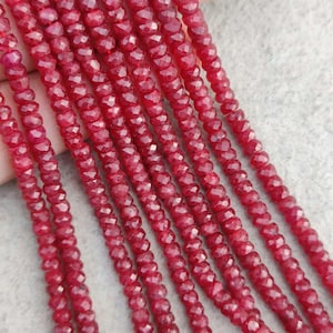 Cuentas de rubí facetadas de corindón, rondelle AAA, 3-3,5 mm, 3,5-4 mm, 4-4,5 mm, venta al por mayor, para joyería.