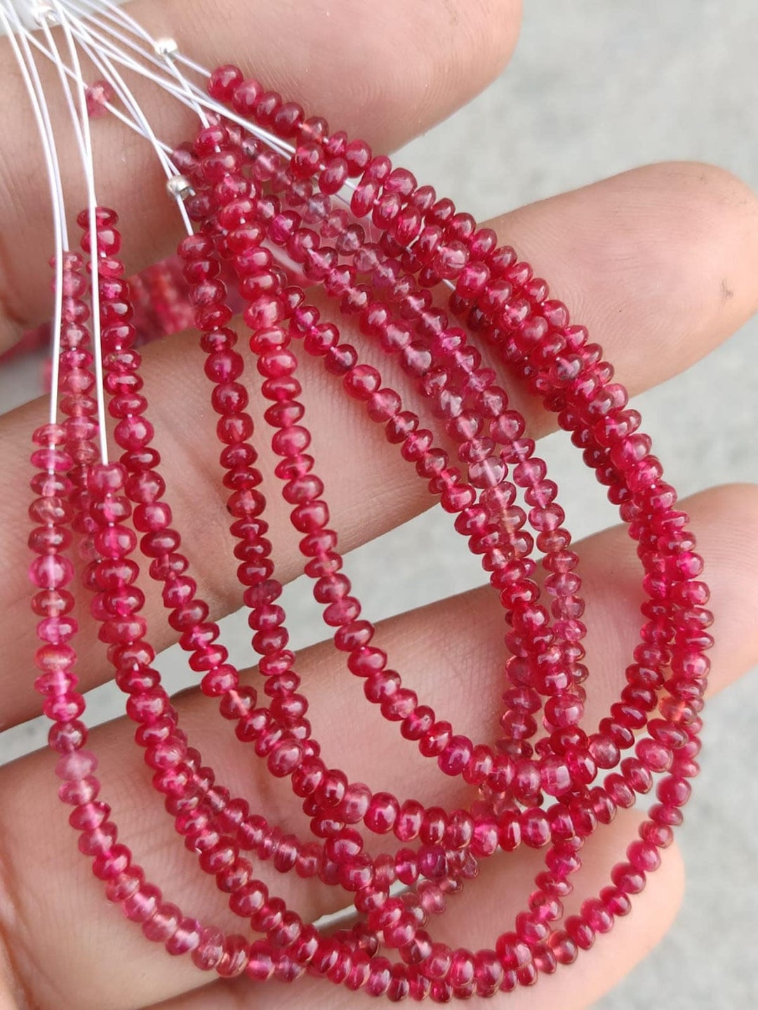 100 Natural Red Spinel Smooth Rondelle Beads Plain Red Ruby Beads