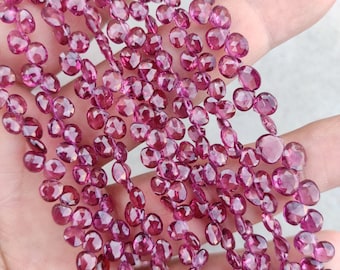 AAA+ Rhodolite Garnet Faceted Heart Shape Beads | 7" Strand Briolette | Side Cut Wholesale |