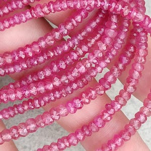 Natural Pink Sapphire Faceted Rondelle Beads 8"Half Strand 16"Full Strand Ruby Fine Cut Wholesale Gemstone Beads For Jewelry Making Necklace