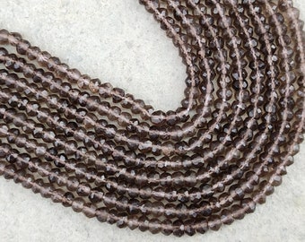 Natural Smokey Quartz Faceted Rondelle Beads | 4-4.5 mm Smoky Beads | 13" Smokey Quartz Strand | Wholesale Gemstone Beads For Jewelry Making