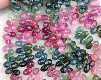 AAA Multi Tourmaline Faceted Teardrops Beads | Tourmaline Faceted Beads | Multi Tourmaline Side Cut Tear Briolette | Tourmaline Supplier