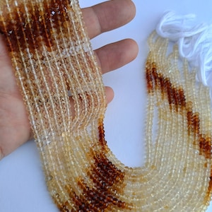 AAA+ Citrine Faceted Rondelle Beads | 4-4.5 MM Citrine Shaded Gemstone Faceted Rondelle Beads | Wholesale Beads For Jewelry Making |