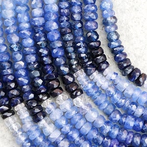 16 Inch Natural Blue Sapphire Rondelle Faceted Beads | Size 2.75-4.5 MM Sapphire Shaded Beads | Sapphire Beads | Wholesale Beads Supplier |