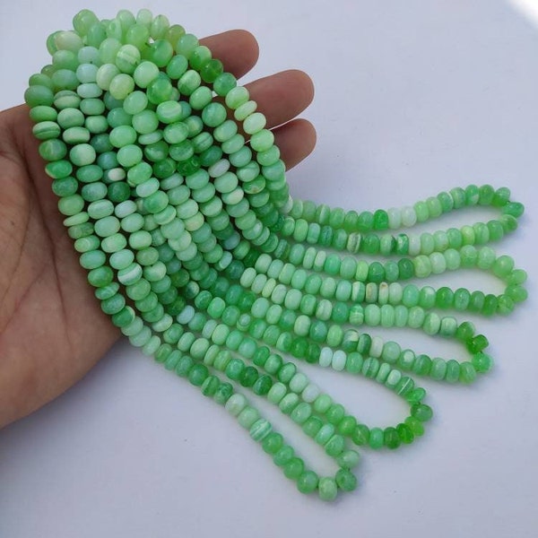 16 Inch Green Opal Smooth Rondelle Beads | Green Opal Parrot Color Gemstone Beads | Wholesale Green Shaded Opal Beads For Jewelry Making