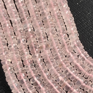 AAA Natural Rose Quartz Smooth Heishi Tyre Gemstone Beads | Pink Rose Quartz Wheel Cut Beads | Washer Shape Rose Quartz Wholesale Beads |