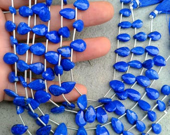 100% Natural Blue Lapis Lazuli Pear Shape Briolette | Lapis Faceted Beads | 8" Blue Faceted Beads | Gemstone Wholesale Beads For Necklace |
