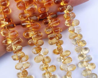 AAA Natural Citrine Smooth Teardrop Smooth Briolette | 7" Side Cut Golden Topaz Plain Drops | Wholesale Beads Supplier For jewelry Making |
