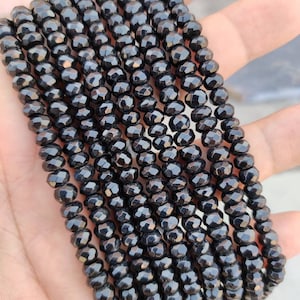 Natural Black Spinel Faceted Rondelle Beads | 3.5-4 mm Black Spinel Beads | 13 Inch Strand Wholesale Beads For Jewelry Making Necklace |