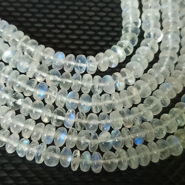 Natural Rainbow Moonstone Smooth Rondelle Beads | Blue Fire Rainbow Beads | Moonstone Rondelle Wholesale Beads For Jewelry Making Necklace |