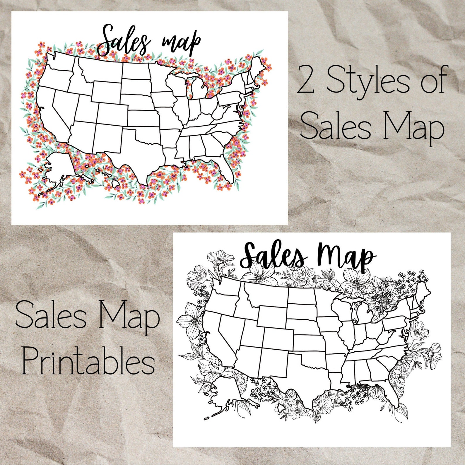 Sales Map Printable BUNDLE Floral Sales Map Etsy Sales Map | Etsy