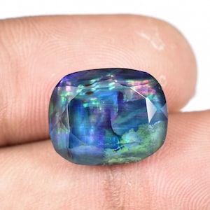 HUGE 10.05 Ct Natural Ammolite Opal-like Organic Precious Gem Loose Gemstone Doublet Rare Gemstone Cushion Cut 15.09 x 12.29 x 6.59 mm
