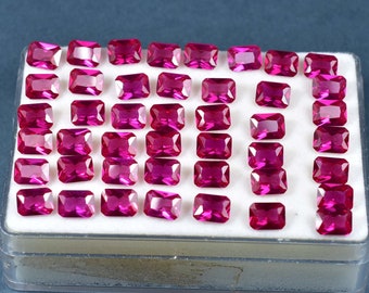 AAA+ Very Rare Natural Red Painite Emerald Cut 20 Pieces Lot Burmese Facet GIT Certified Gemstone Very nice Quality 7.00 x 9.00 mm