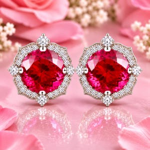 AAA Flawless 8 x 8 mm Very Rare Natural Red Painite Perfect Round Cut Loose Earrings Burmese Facet GIT Certified 925 Silver, 3 Color Plating