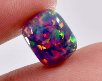 4.65 Ct Natural Ethiopian Black Fire Opal Flashing Untreated Cushion Cabochon (GIT) Certified High Fire Quality 11.24 x 9.25 x 6.66 mm