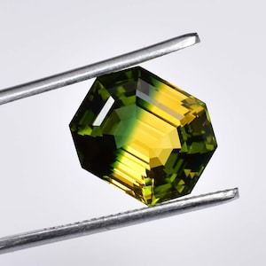 13 x 11 MM Bi-Color Tourmaline 8.15 Ct Vintage Style And GIT Certified 100% Natural Yellow Green Color Radiant Loose Gemstone,