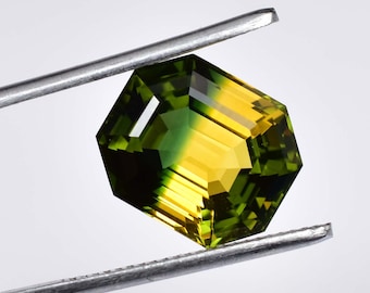 13 x 11 MM Bi-Color Tourmaline 8.15 Ct Vintage Style And GIT Certified 100% Natural Yellow Green Color Radiant Loose Gemstone,