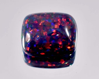 7.00 Ct Natural Ethiopian Black Fire Opal Flashing Untreated Cushion Cabochon (GIT) Certified High Fire Quality 16.47 x 13.37 x 7.14 mm