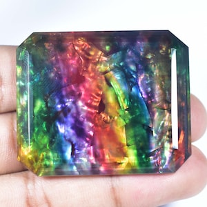 HUGE 136.65 Ct Natural Ammolite Opal-like Organic Precious Gem Loose Gemstone Doublet Rare Gemstone Radiant Cut Breathtaking Colors Gemstone