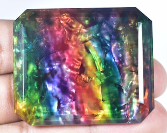 HUGE 136.65 Ct Natural Ammolite Opal-like Organic Precious Gem Loose Gemstone Doublet Rare Gemstone Radiant Cut Breathtaking Colors Gemstone