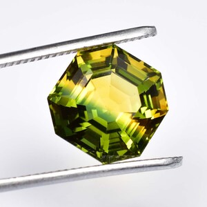 12 x 12 MM Bi-Color Tourmaline 7.65 Ct Vintage Style And GIT Certified 100% Natural Yellow Green Color Radiant Loose Gemstone,