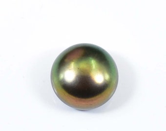 Prezioso 4.70 Ct Naturale Perla di Tahiti del Mare del Sud Verde Fuoco Nero Colore Perla (GIT) Uso Certificato Anello & Orecchino Cabochon 9.80 x 6.12 mm