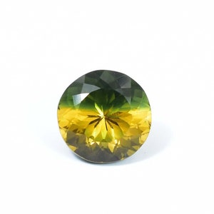 Bi-Color Tourmaline 8.90 Ct Vintage Style And GIT Certified 100% Natural Yellow Green Color Round Cut Loose Gemstone,12.95 x 12.95 x 10.74mm