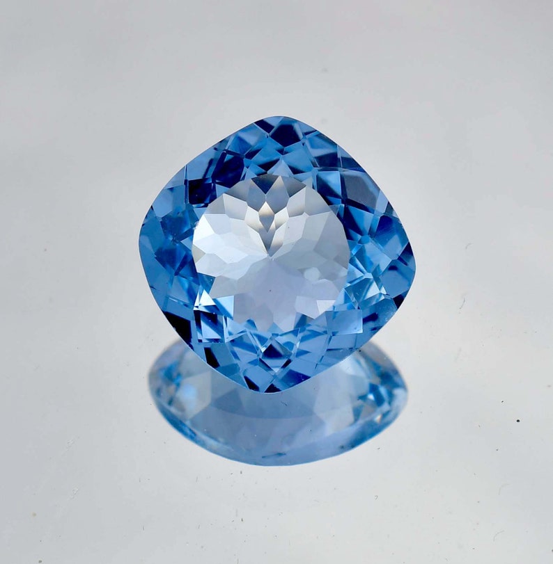 15 x 15 MM 13.70 Ct 100% Natural Sky Blue AQUAMARINE Cushion Cut Cornflower Loose Gemstone GIT Certified Unique & Precious Breathtaking Gem image 3