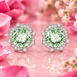 8 x 8 mm Flawless High-End Glamorous Natural Apple Green Sapphire Round Cut Loose Earrings With GIT Certified 925 Silver,3 Color Plating