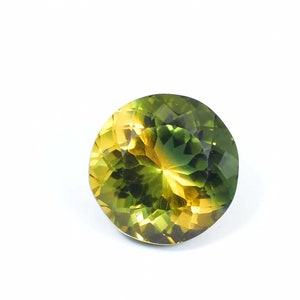 13 x 13 MM Bi-Color Tourmaline 8.80 Ct Vintage Style And GIT Certified 100% Natural Yellow Green Color Round Cut Loose Gemstone