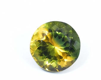 13 x 13 MM Bi-Color Tourmaline 8.80 Ct Vintage Style And GIT Certified 100% Natural Yellow Green Color Round Cut Loose Gemstone