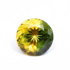 12 x 12 MM Bi-Color Tourmaline 7.50 Ct Vintage Style And GIT Certified 100% Natural Yellow Green Color Round Cut Loose Gemstone