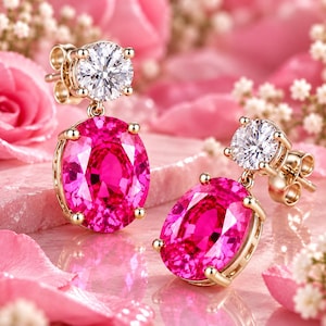 10 x 7 mm Flawless Natural Royal Pink Ceylon Sapphire Loose Earrings GIT Certified High Quality Heart Touching 925 Silver, 3 Color Plating