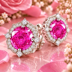 8 x 8 mm Flawless Natural Royal Pink Ceylon Sapphire Loose Earrings GIT Certified High Quality Heart Touching 925 Silver, 3 Color Plating