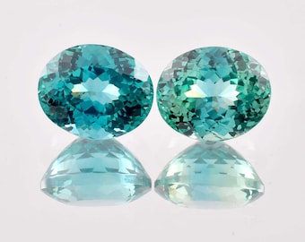 1 Pair Flawless Blue Green Bi-Color Ceylon Parti Sapphire Oval Cut, GIT Certified Use Make Ring & Jewelry Gemstone All Size Available