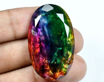 HUGE 56.40 Ct Natural Ammolite Opal-like Organic Precious Gem Loose Gemstone Doublet Rare Gemstone Oval Cut Breathtaking Colors Gemstone