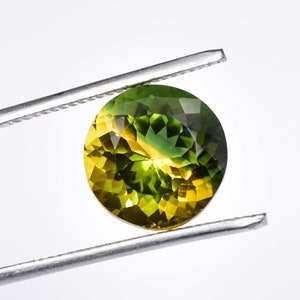 12 x 12 MM Bi-Color Tourmaline 6.50 Ct Vintage Style And GIT Certified 100% Natural Yellow Green Color Round Cut Loose Gemstone
