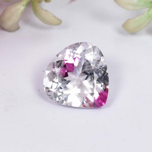 14 x 14 mm 11.10 Ct Natural Flawless Bi-Color Pink Point White Sapphire Heart Cut Loose Gem GIT Certified High Quality Precious One Gemstone